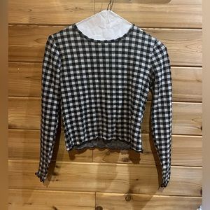 Forever21 Forever 21 Scalloped Edge Checkered Long Sleeve Cropped Crop Top Small